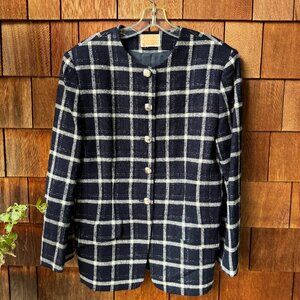 VTG Pendleton Blue Plaid Check Wool 80s Dark Academia USA Women's